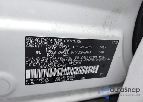 2022 Toyota Venza Le from USA, damaged, VIN JTEAAAAH2NJ099185